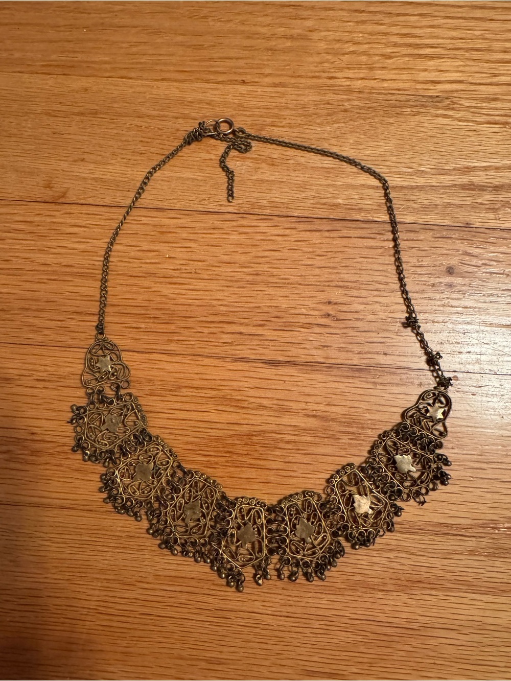 Antique-Style Filigree Brass Necklace - Gold Tone